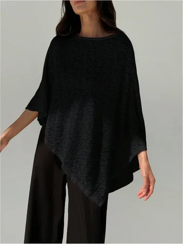 Vista 6 de MakeMeChic Ponchos para mujer, suéter de poncho transparente, chal, envolturas, cubrepiernas Negro