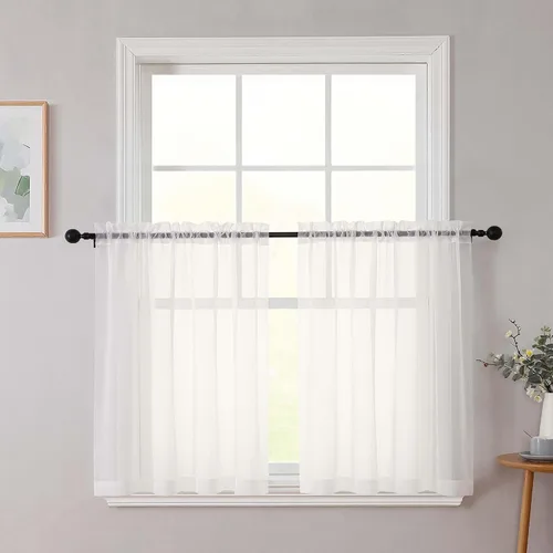 Vista 31 de 2 paneles de cortinas traslúcidas blancas para dormitorio, sala de estar, 96 pulgadas de largo, modernas, suaves, ligeras, con bolsillo para barra