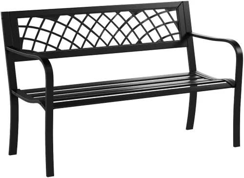 Vista 4 de Banco de jardín al aire libre con respaldo de plástico para patio, banco de metal, banco de parque o patio, porche, espacio libre de trabajo, entrada