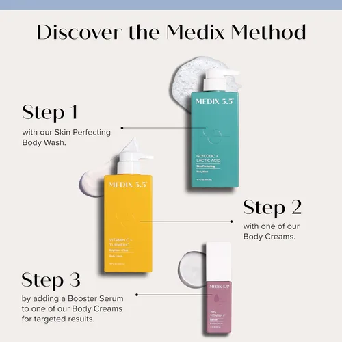 Vista 2 de MEDIX - Juego de 3 piezas para el cuidado de la piel antienvejecimiento Limpiador facial y corporal espumoso exfoliante con ácido glicólico AHA +