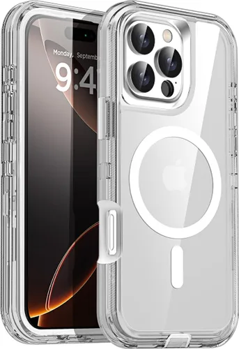 Vista 34 de AICase Funda transparente para iPhone 16e/13/iPhone 14, compatible con MagSafe 3 en 1, resistente protección contra caídas, cuerpo completo, a