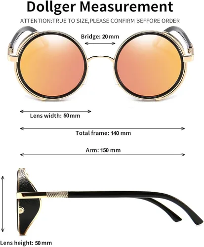 Vista 4 de Dollger Steampunk - Gafas de sol redondas retro vintage con marco circular de metal Negro