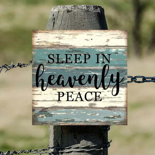 Vista 6 de SILYHEART Sleep in Heavenly Peace Wooden Framed Signs Wood Plaque Sign Retro Christian Quote Wall Decor Farmhouse Rustic Wooden for Home Front Door