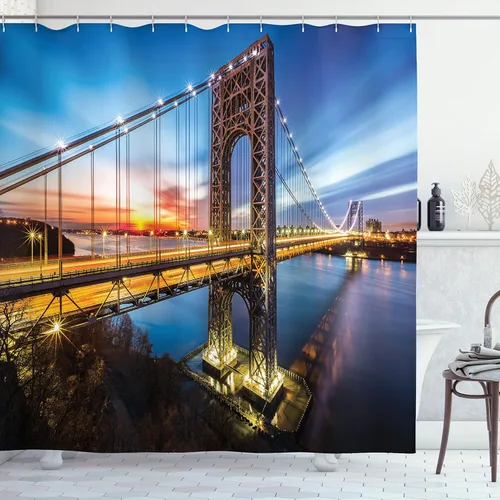 Vista 159 de set de cortina para baño decorativa de tela de poliéster con ganchos