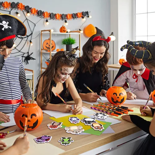 Vista 7 de Pajean 960 Sheets Halloween Sticky Notes Set 48 Pcs Pumpkin Owl Funny Ballpoint Pens with 48 Pad Sticky Notepad for Halloween Party Favor Gift