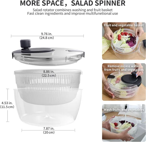 Vista 2 de Molinillo de ensalada mediano de 4.2 cuartos de galón, lavadora de verduras 4.23Qt