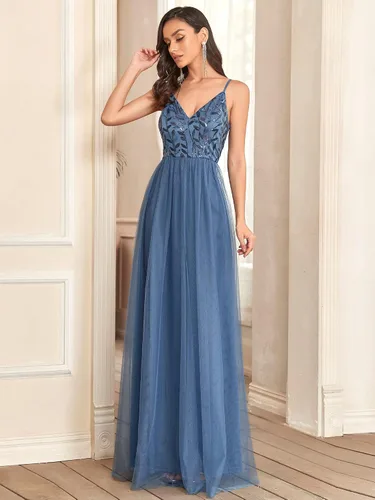 Vista 5 de Ever-Pretty Vestido de noche largo de tul con cuello en V sin mangas para mujer 50090