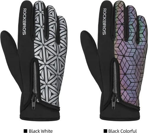 Vista 6 de ROCKBROS Guantes de ciclismo de invierno para hombres y mujeres, forro polar de invierno, guantes de bicicleta de dedo completo, pantalla táctil