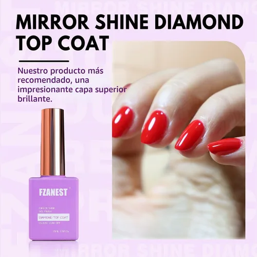 Vista 2 de FZANEST Esmalte de uñas de gel capa superior 2 * 15ML sin limpieza, capa superior de diamante, esmalte de uñas de gel transparente de alto brillo 2