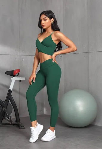 Vista 6 de Fixmatti Conjunto de entrenamiento de 2 piezas para mujer, traje de yoga, tirantes delgados, brasier y leggings de cintura alta a juego