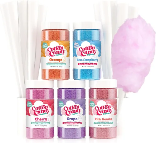 Vista 8 de Cotton Candy Express Floss Sugar Plus Conos con 3 frascos de plástico de 11 oz de chicle, manzana verde y azúcares para algodón de azúcar sabor piña