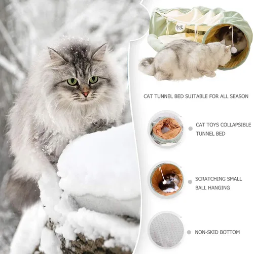 Vista 2 de Cama de túnel para gatos, 2 en 1, tubos de túnel plegables para gatos, juguetes con alfombrilla extraíble para mascotas, gatos, gatitos, cachorros