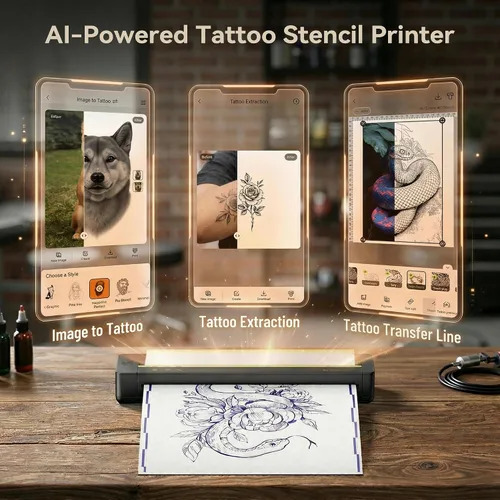Vista 4 de TATTMUSE Kit de impresora de plantillas de tatuaje para principiantes, impresora térmica portátil de tatuajes para artistas, impresora de plantillas