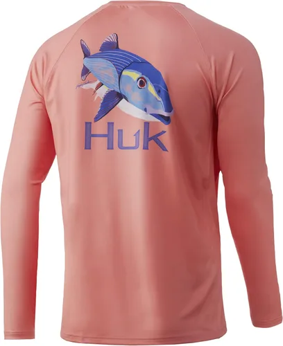 Vista 26 de HUK Camiseta de pesca de manga larga con protección solar para hombre Vc Pursuit Pescado de hueso - Glaciar