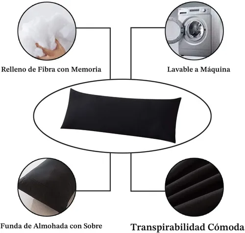 Vista 6 de ELNIDO QUEEN Almohada corporal con funda de almohada - Almohada de cama larga suave para adultos - Relleno de almohada de cuerpo completo Negro