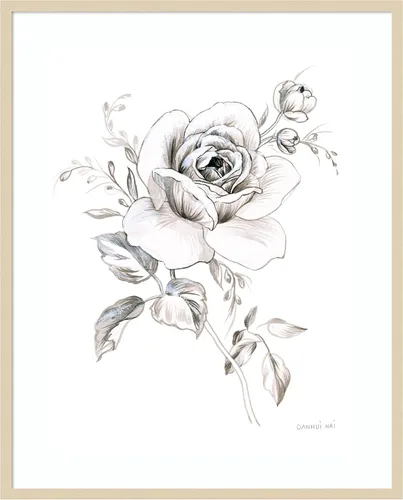 Vista 7 de Amanti Art Impresión artística enmarcada para pared, 21 x 17 pulgadas, cuaderno de bocetos Garden IX BW por Danhui Nai, arte de pared de flores