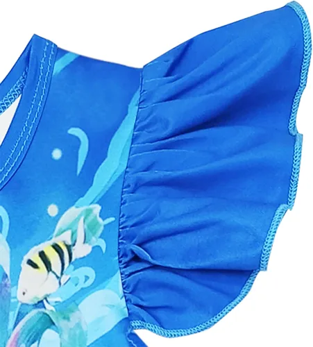 Vista 3 de PUNICS Vestido de sirena para niñas pequeñas, disfraz de película de dibujos animados 2023, manga con volantes, traje de verano, regalo