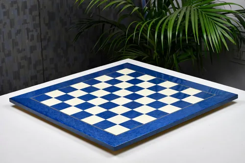 Vista 5 de CHESSBAZAAR Tablero de ajedrez de madera de lujo de 22 pulgadas con acabado brillante y acabado blanco de ceniza azul Tablero de ajedrez