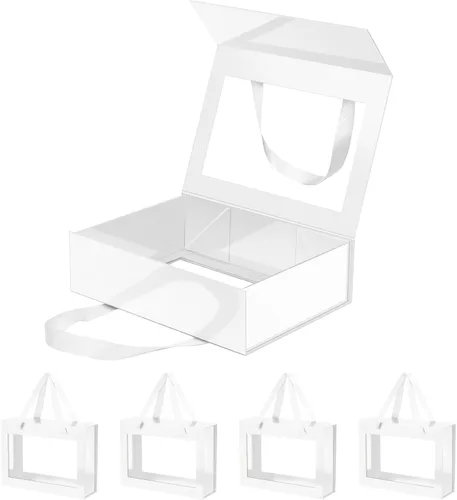 Vista 25 de Caja de regalo negra con ventana, caja de regalo magnética transparente para regalo, caja de propuesta de padrino de boda (10.5 x 7.5 x 3 pulgadas)