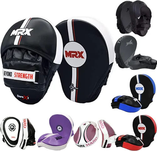 Vista 14 de MRX Gel Tech - Gancho de boxeo y almohadillas de Jab MMA Focus Guantes de entrenamiento Thai Kick Strike Shield Curvo Negro/Blanco
