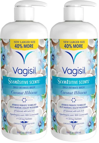 Vista 5 de Vagisil Jabón de Lavado Femenino para Higiene del Área Íntima, Aromas Sensibles, pH Equilibrado y Probado por Ginecólogos, Coco Hibisco, 12 onzas