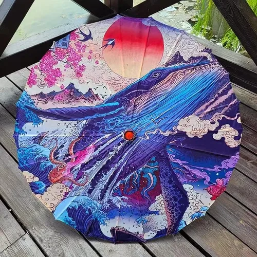 Vista 2 de Sombrilla aceitada hecha a mano de 33 pulgadas de seda de bambú, arte chino japonés, paraguas de baile clásico, flor de ciruelo para bodas