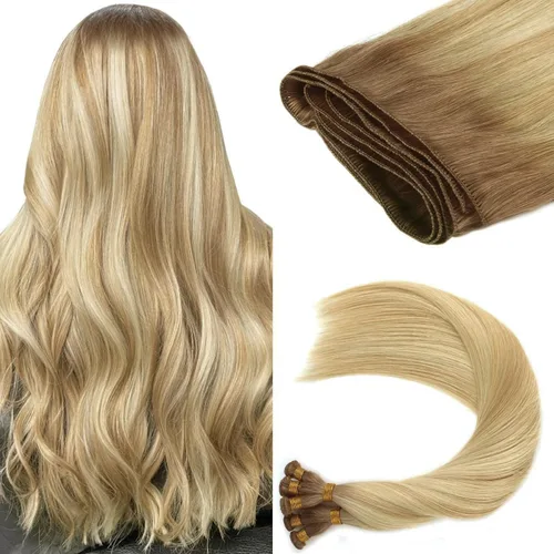 Vista 18 de ABH AMAZINGBEAUTY HAIR Extensiones de cabello humano Remy real para coser, atadas a mano, color negro azabache de 18 pulgadas, para mujer, 1.76 onzas