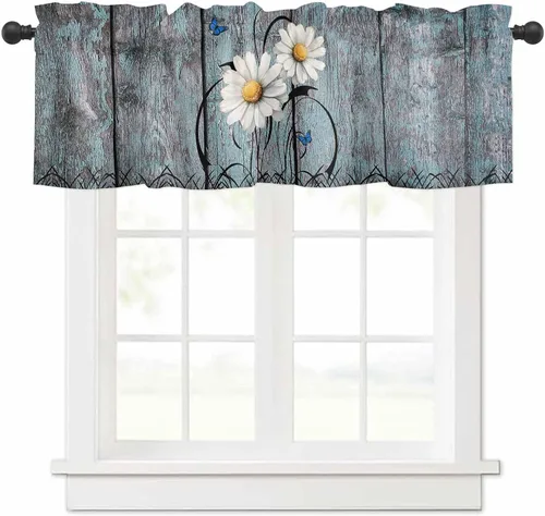 Vista 9 de Cortina de ventana ajustable con lazos para ventana, cenefa de cocina para sala de estar, arte abstracto, sol y arco iris, bolsillo para barra