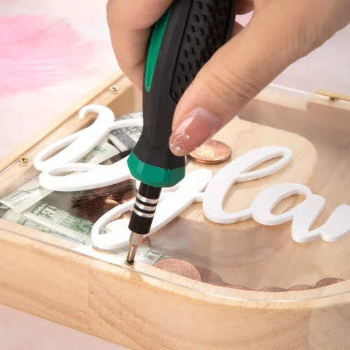 Vista 8 de Alcancía de madera personalizada para niños, alcancía personalizada para niñas, niños, caja de ahorro de dinero con 20 colores de fuente, nombre