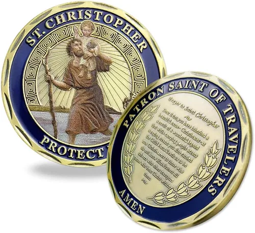 Vista 8 de 10PCS St Christopher Challenge Coins Patron Saint Traveler Protection Medal Catholic Travel Safety Gift for Drivers Pilgrims Commuters Road Trips