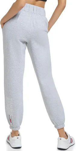 Vista 3 de Tommy Hilfiger Pantalón deportivo con cintura elástica y puños para mujer, con bolsillos inclinados, rayas globales en la cintura
