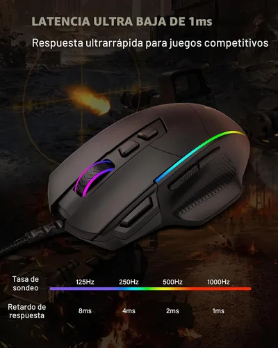Vista 4 de Ratón para juegos de computadora con cable X49, llave de fuego rápido