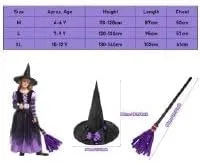 Vista 10 de Witch Costume Girls Halloween Witch Dress Costumes Kids Deluxe Witch Hat Broomstick Halloween Candy Bags Fancy Dress Up Party