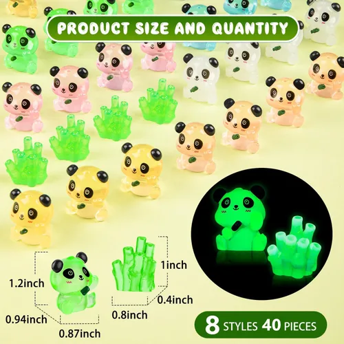 Vista 3 de 18 mini figuras luminosas de panda de resina con 2 bambúes para casa de muñecas