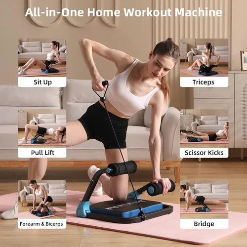 Vista 6 de Máquina de abdominales con bandas de resistencia para ejercicio abdominal, 3 niveles ajustables, equipo de ejercicio de sentadilla para gimnasio