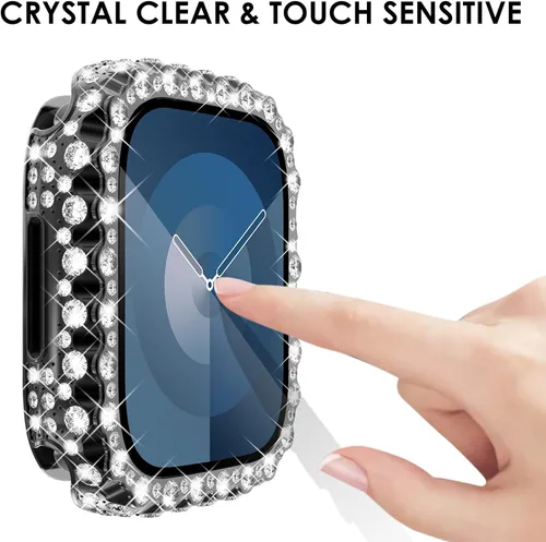 Vista 5 de NewWays Funda impermeable 2 en 1 de 1.575 pulgadas para protector de pantalla de Apple Watch SE Series 6, 5, 4, encaje completo con diamantes