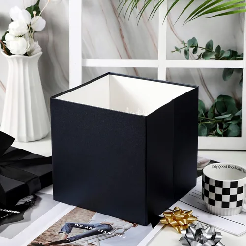 Vista 6 de RUSPEPA Caja de regalo mediana negra con tapas, cinta y papel de seda, caja de regalo plegable perfecta para cumpleaños, graduación, día del padre
