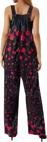 Vista 4 de EWODOS Overol con estampado floral para mujer, overol suelto con peto, pantalones holgados casuales, pantalones bohemios de pierna ancha