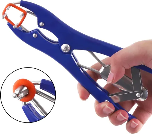Vista 2 de Kit de bandas de cabra y bandas de ganado con 1 alicates expansor, 100 anillos (azul, naranja y verde)