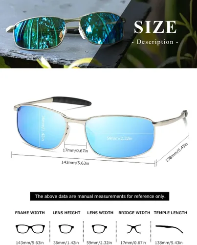 Vista 5 de AEVOGUE anteojos de sol polarizados para hombres, marco metálico rectangular, anteojos retro AE0535.