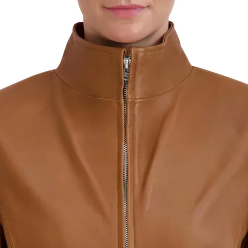 Vista 2 de Cole Haan Abrigo de cuero con cuello de ala totalmente forrado para mujer