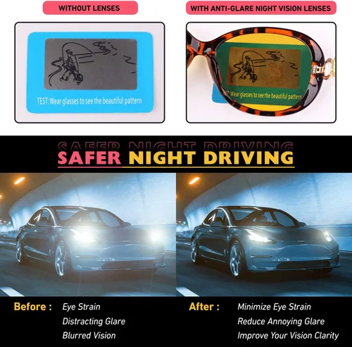 Vista 4 de CGID Gafas de conducción de visión nocturna para mujer, lentes polarizados con bloqueo de luz azul