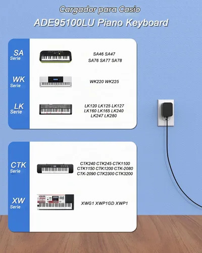 Vista 4 de VHBW Cable de alimentación CC de 9.5 V compatible con teclado Casio ADE95100LU, compatible con la fuente de alimentación de teclado Casio LK-135