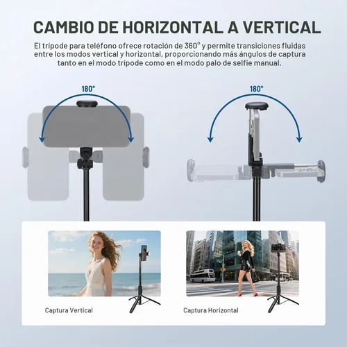 Vista 5 de NEEWER Trípode selfie stick de nivel de entrada con luz y control remoto compatible con iPhone Samsung Android, soporte portátil extensible de 67