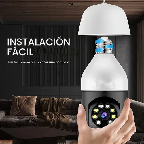 Vista 2 de Cámara de bombilla, cámaras de seguridad para el hogar 5G, cámara PTZ WiFi con conector de bombilla E27, audio bidireccional