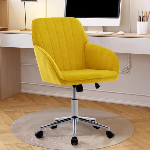 Vista 12 de Silla de escritorio de terciopelo para oficina en casa, bonita y cómoda silla giratoria de 360° con altura ajustable para adolescentes, mujeres