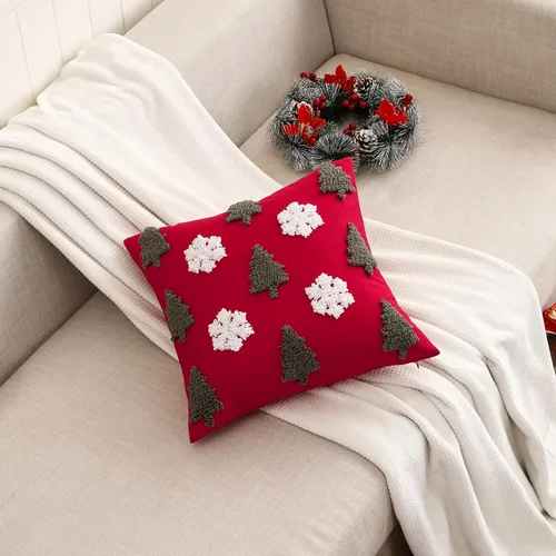 Vista 5 de Juego de 2 fundas de almohada acolchadas de Navidad de 20 x 20 pulgadas, árbol de Navidad rojo con copo de nieve, funda de almohada para fiesta