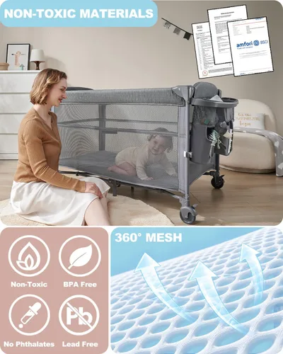 Vista 7 de Cuna de bebé 4 en 1, cama de noche, corral, cambiador Gris-Carbón