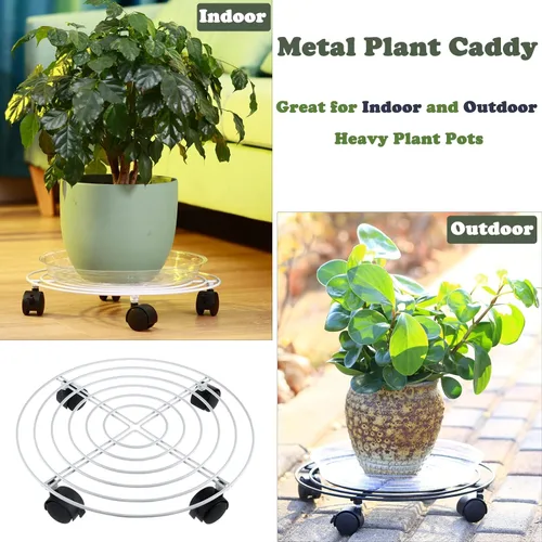 Vista 6 de Paquete de 6 estantes grandes de metal para plantas con ruedas de 13 y 11.8 pulgadas, soportes rodantes de hierro forjado de alta resistencia