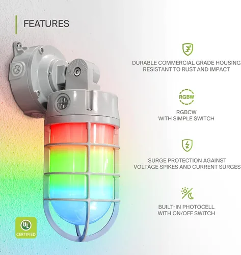 Vista 3 de ASD Luz LED de tarro de gelatina hermética al vapor, 12/16/20 W, 120-277 V, IP65 RGBCW, lámpara de pared industrial del anochecer al amanecer, luz